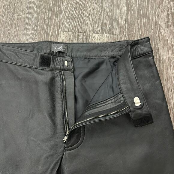 REM Garson Black Leather Biker Pants Bootcut Low Rise Size 8 Moto - Picture 6 of 16